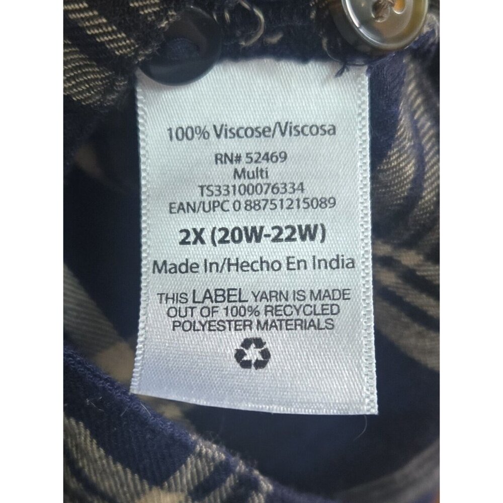 Terra & Sky Blue Flannel Button Down Long Sleeve Shirt Casual Top Plus Size 2X - Picture 6 of 7